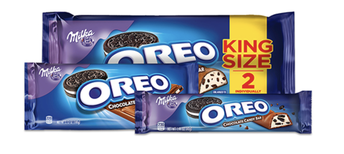 Package of Mondelez's Milk and Oreo cookies in a king size package.