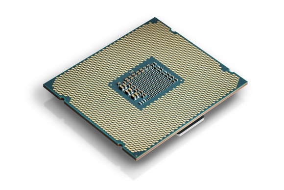 The back side of an Intel Core X processor.