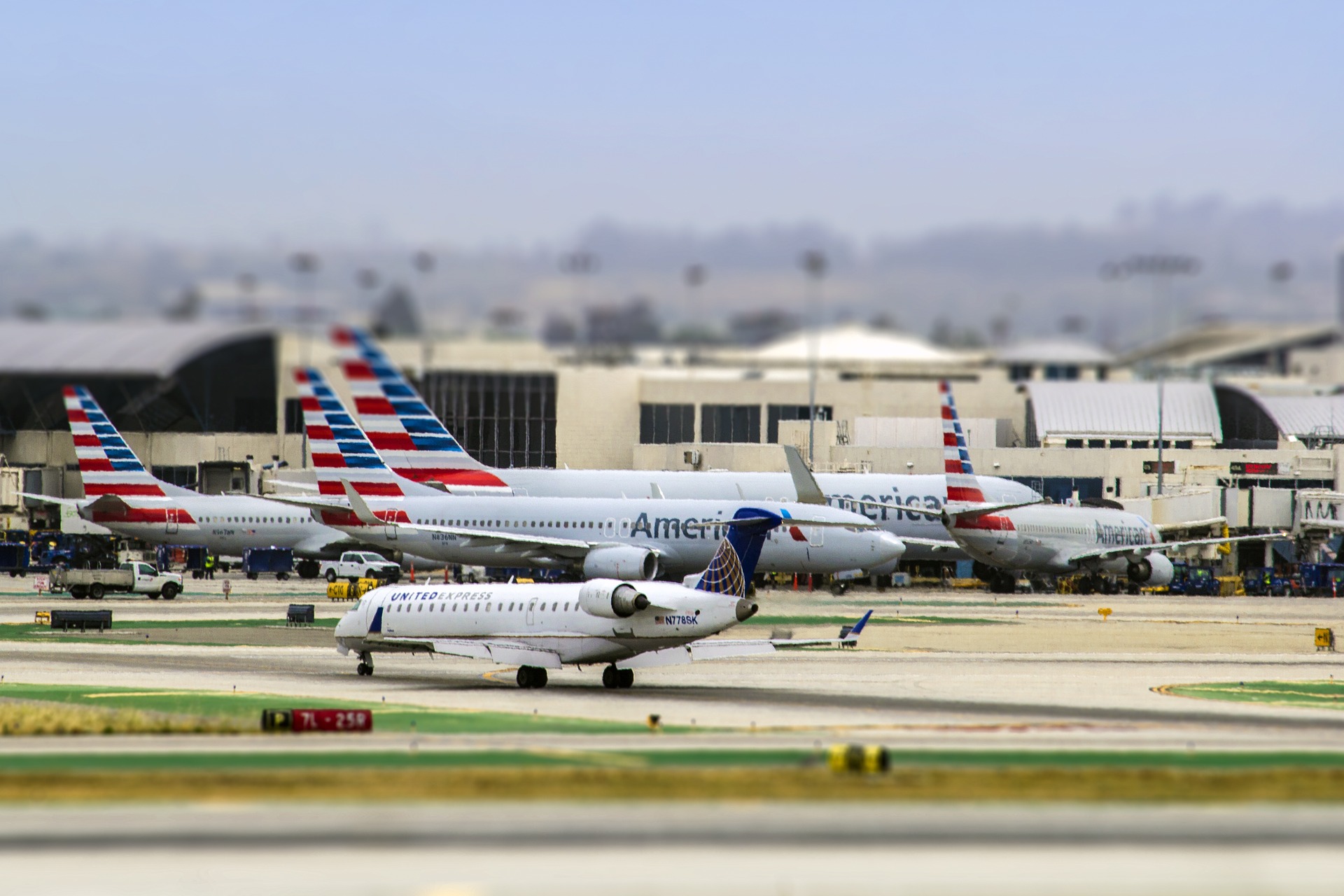 American Airlines and United Airlines planes on the ground