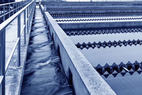 Water-treatment plant at dusk