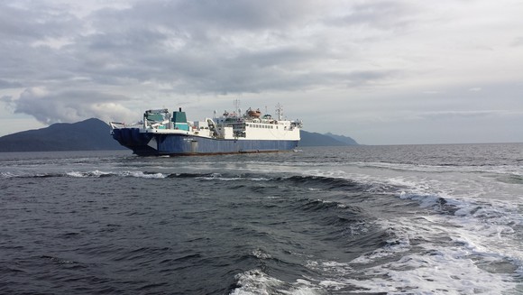 A ship repairing damaged fiber-optic cables.