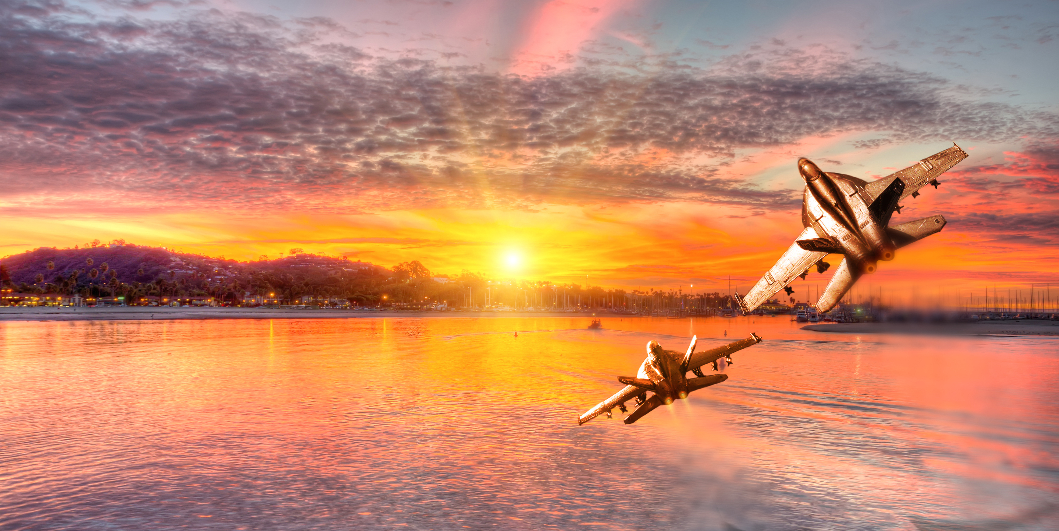 Jets flying with a sunset background