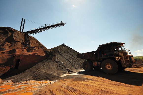 Iron ore stockpiles at a mine