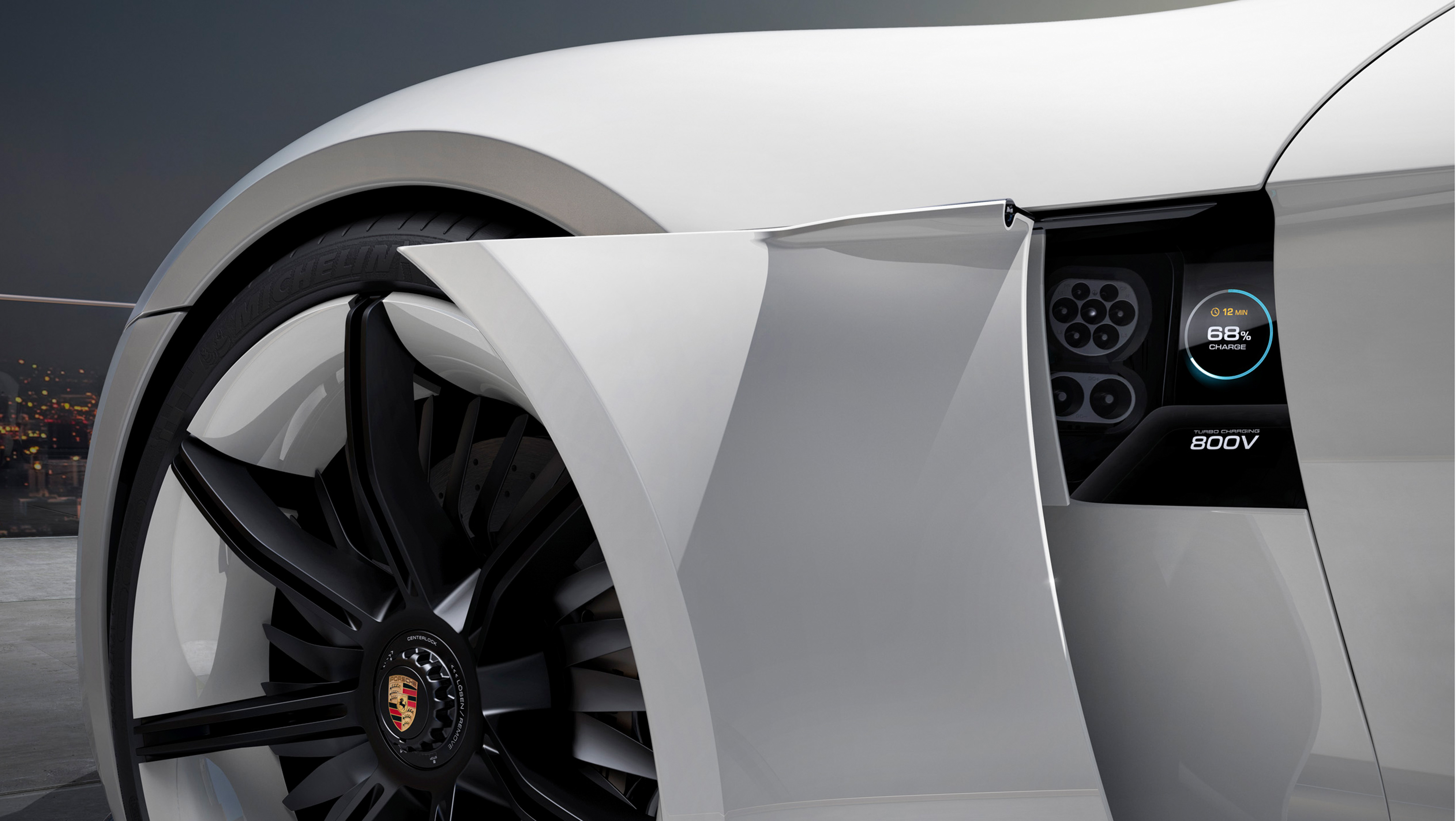 A close-up of the Mission E's charging port.