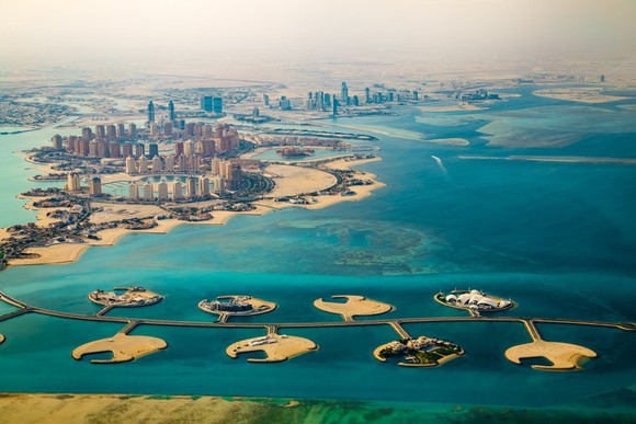 Aerial photo of Doha, Qatar's capital city.
