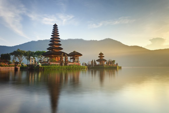 A temple overlooking water in Bali, Indonesia.