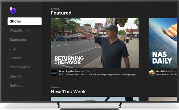 Screenshot of Facebook Watch, showing Featured shows.