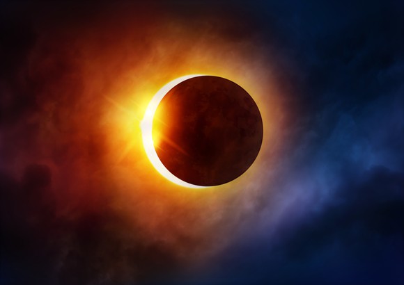 An illustration of the moon covering rhe sun