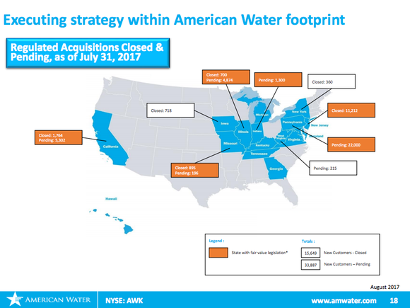 An image of the United States outlining American Water's acquisition activity