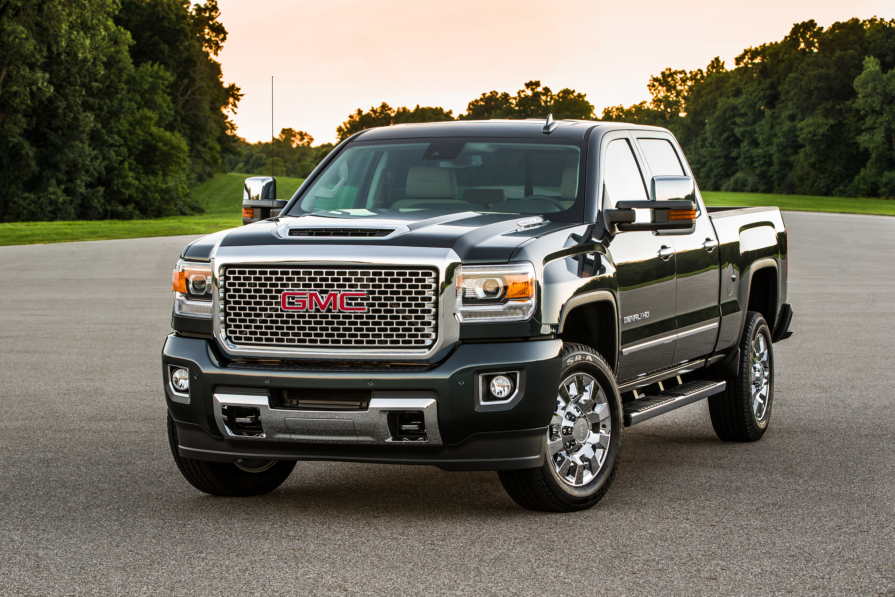 A black 2017 GMC Sierra Denali pickup truck.