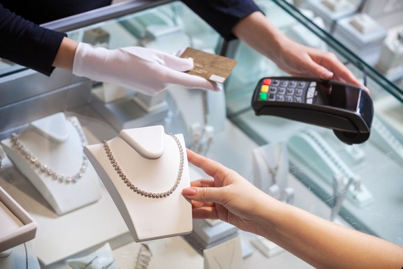 Woman buying jewelry