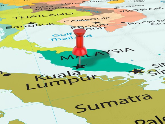 Map of Malaysia with a pin in it