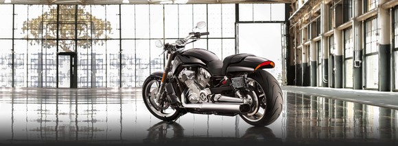 Harley-Davidson V-Rod motorcycle in a large room with lots of windows