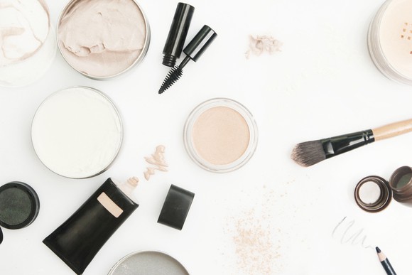 Beauty supplies spread out on a table