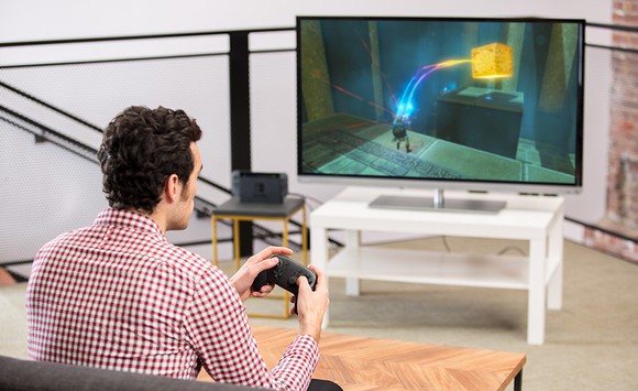 A man playing a game on the Nintendo Switch.