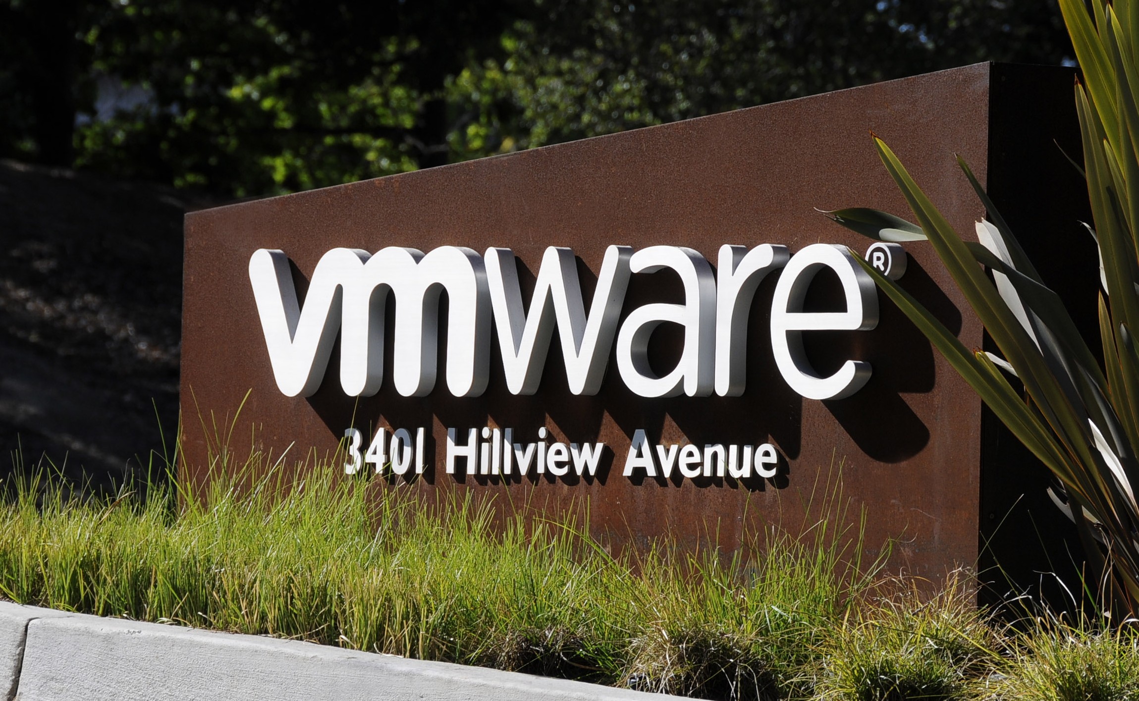 A VMware sign at its Palo Alto campus.