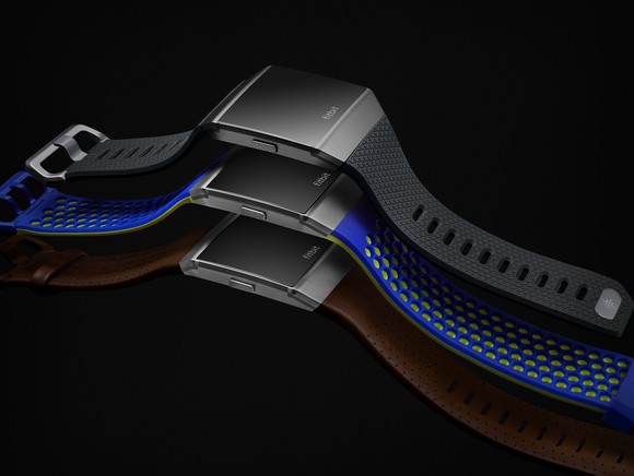 Three Ionic smartwatches with different color configurations