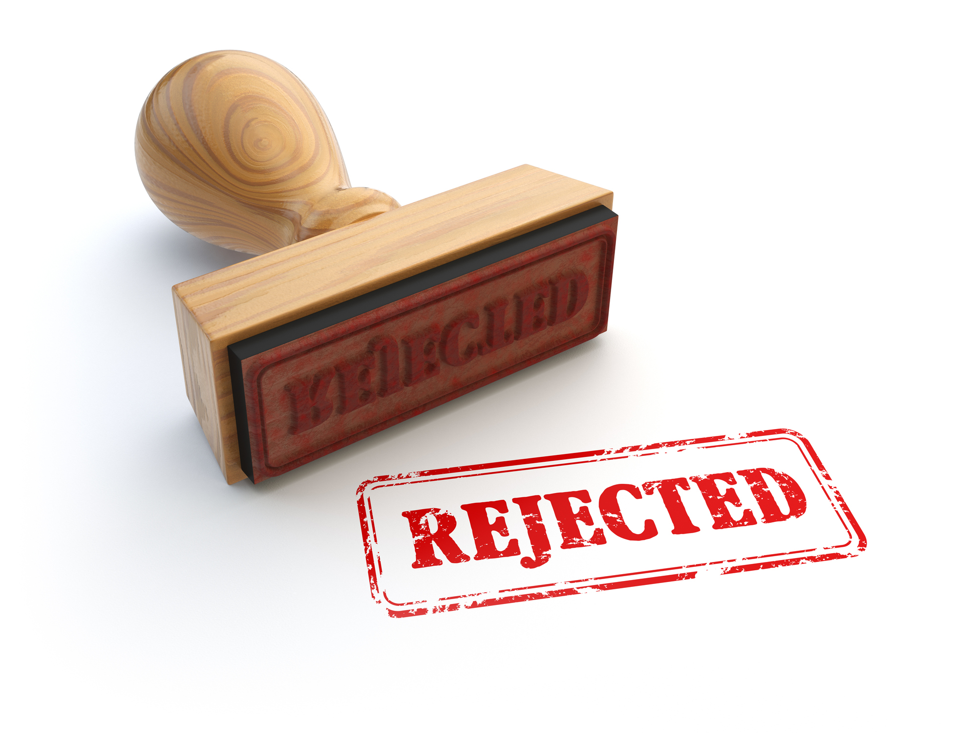 A rubber stamp on a white background that reads, "Rejected."