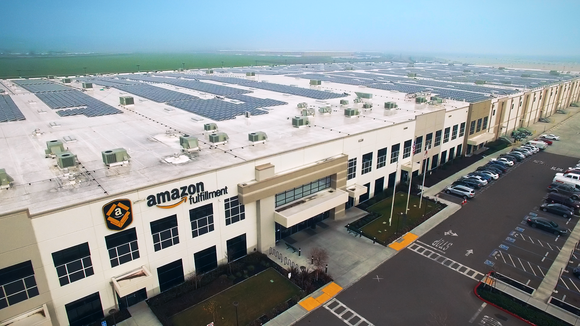 Aerial shot of an Amazon fulfillment center.