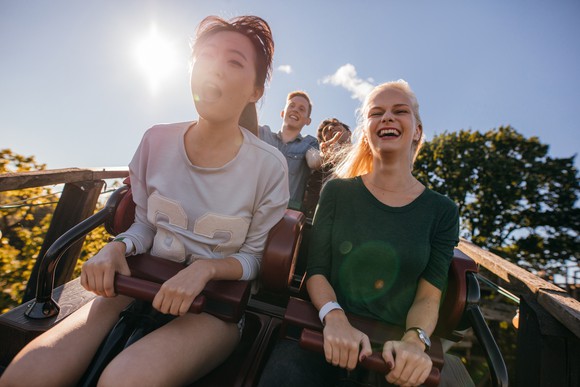 Friends on a roller coaster.