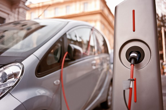An electric car charging
