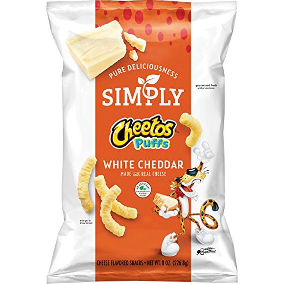 Front page of "Simply" Cheetos puffs.