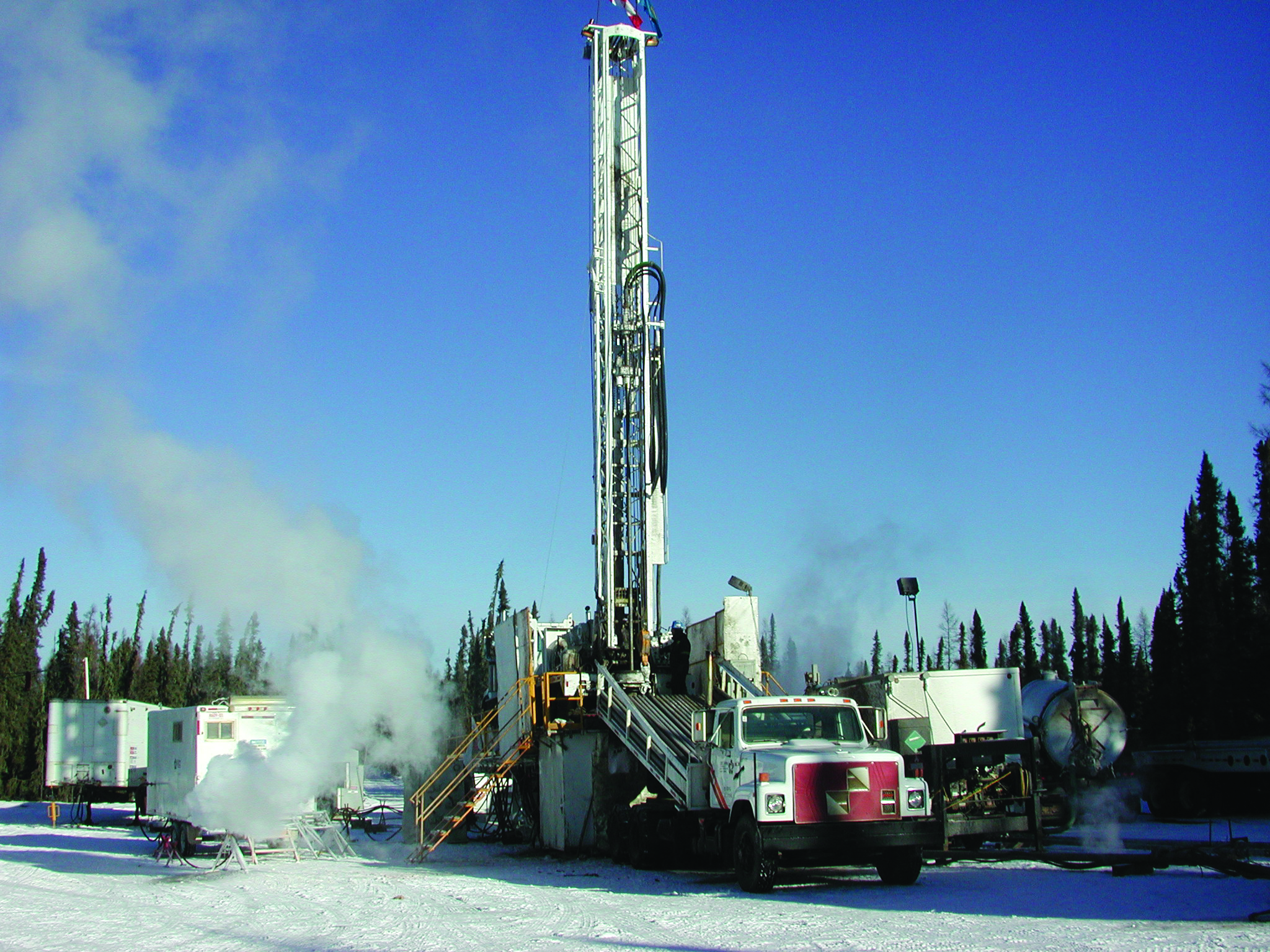 Oil and gas exploration well in winter conditions.