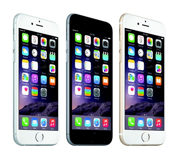 Apple's iPhone 6 lineup in Silver, Gray, and Gold.