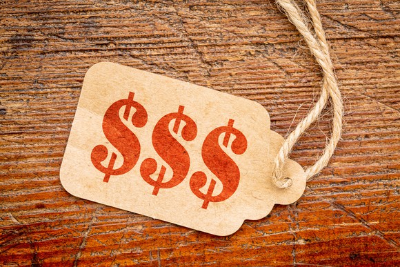 Price tag with three dollar signs