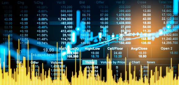 Stock prices and graph moving up.