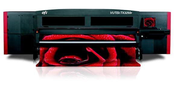 Electronics for Imaging printer with image of red rose.