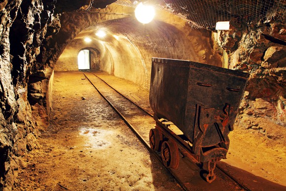 Gold mine with cart and track