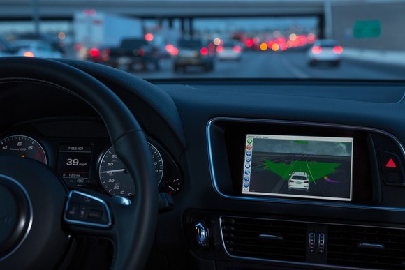 Interior of a vehicle with autonomous vehicle-sensing technology