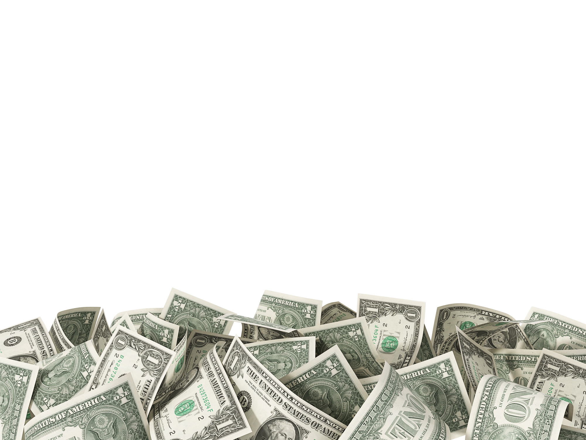 A scattered pile of one-dollar bills