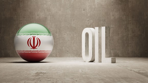 A sphere with the Iranian flag next to the word oil.