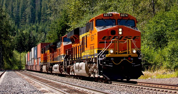 Double-stack BNSF train in Washington state