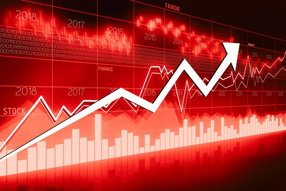 Rising stock market graph.