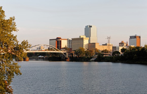 Downtown Little Rock, Arkansas, at twilight.