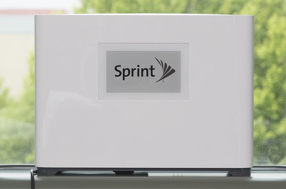 Laptop with Sprint logo on it.
