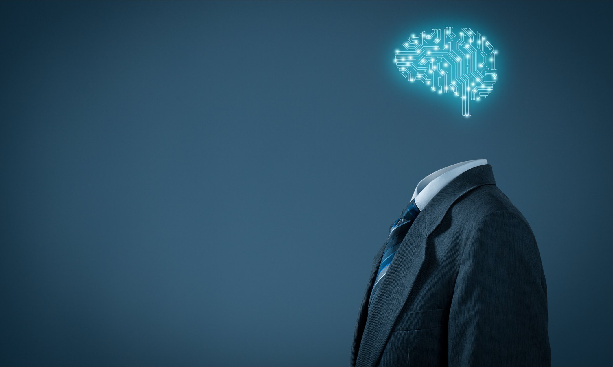 A digital brain replacing a human head.