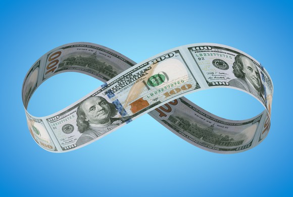 Infinity symbol made of $100 bills