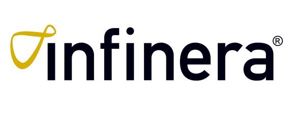 Infinera's logo, black on white with a golden loop over the initial "I."