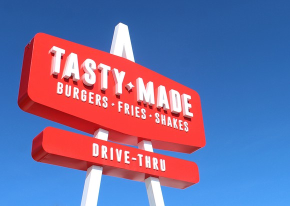 The Tasty Made sign
