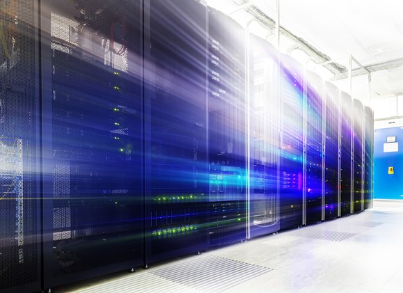 A row of servers in a data center.