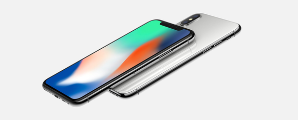 A side angle view of the front and back of the iPhone X.