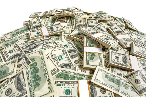 Pile of bundles of $100 bills