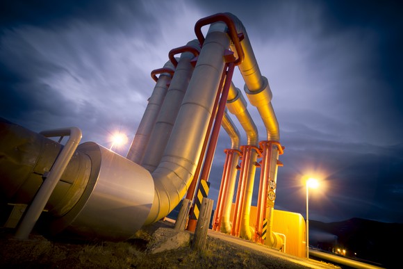 Pipelines at night.