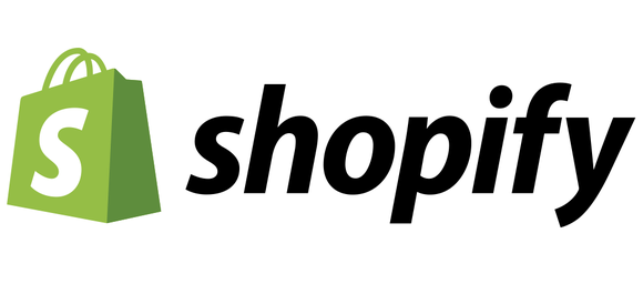 Shopify logo of green bag with letter S on it, followed by name in lowercase letters.
