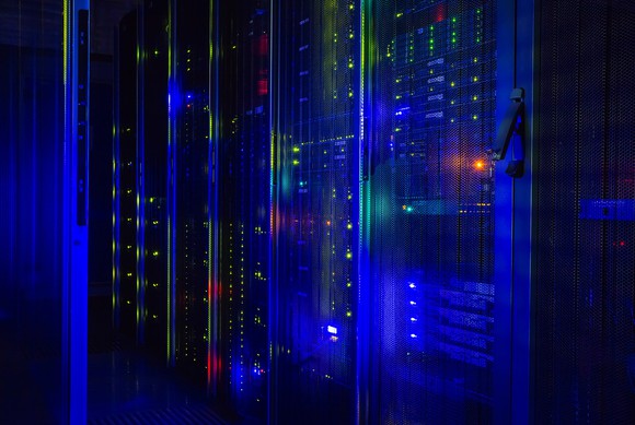 Data center lit up by LEDs