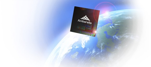 An Ambarella SoC floating over the earth.